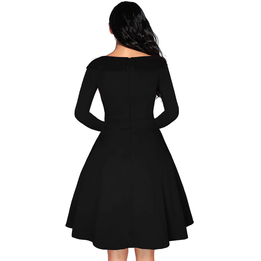Robe Vintage Rockabilly À Pois — Taille Haute Manches Longues Swing