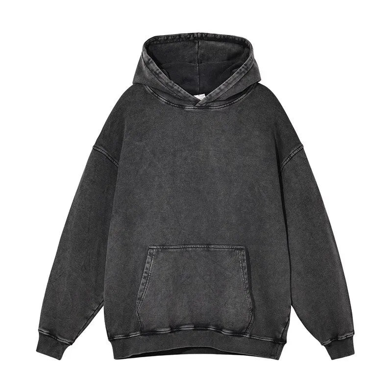 Oversized Pullover Hoodies for Men Wash Plush Cotton Hooded Sweatshirt Baggy Vintage Black Hoodies Unisex Distress Hoodie