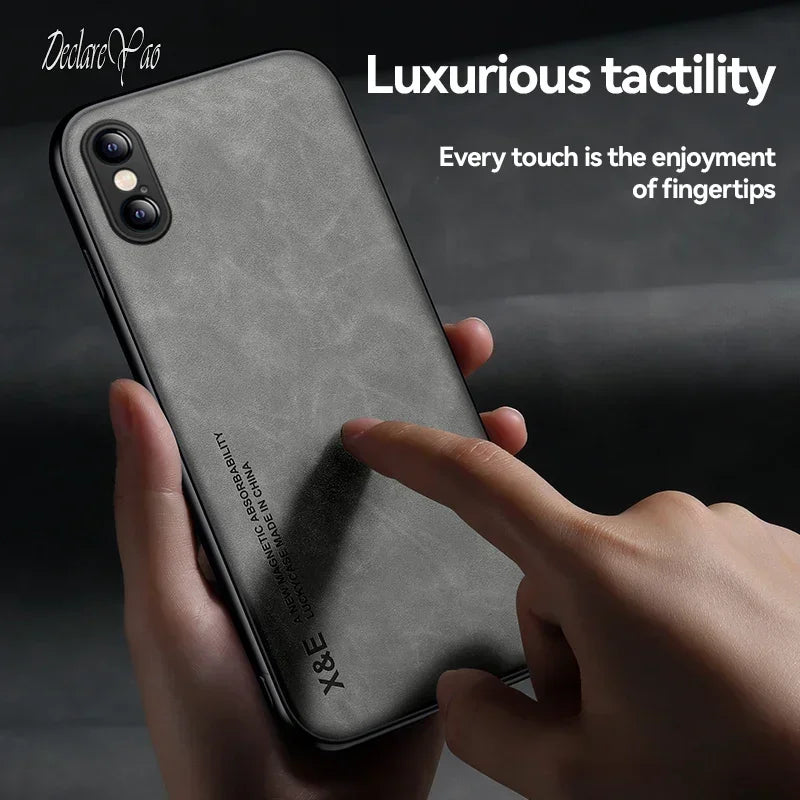 DECLAREYAO Original Luxury Light Slim Suede Leather Hard Coque For iPhone X Xs Max XR Phone Case Cover Shockproof Soft Frame