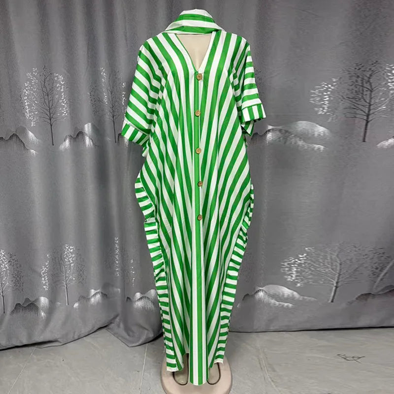 Robe Longue Femme Col V Rayée — Style Décontracté Grande Taille Automne 2026