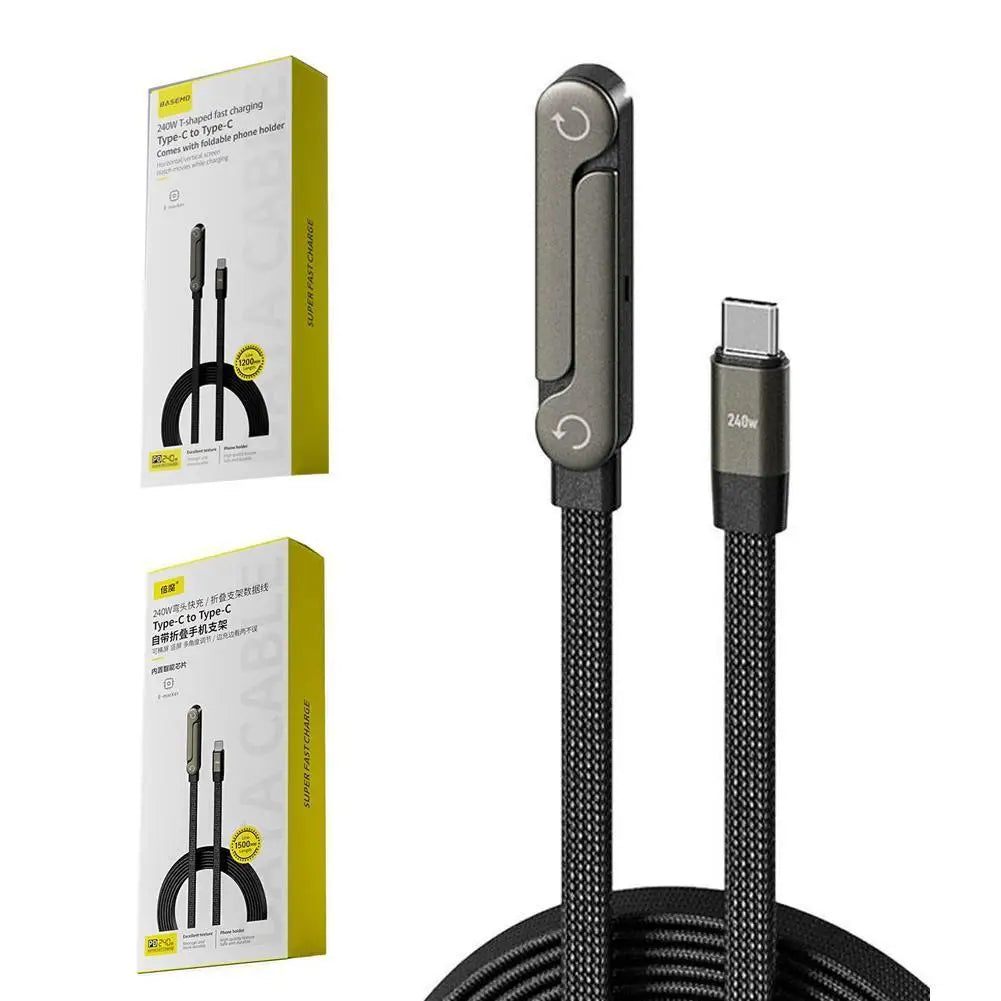 Câble 240W Coude 90° avec Support Gaming Ajustable pour iPhone 17 Xiaomi — Charge Rapide