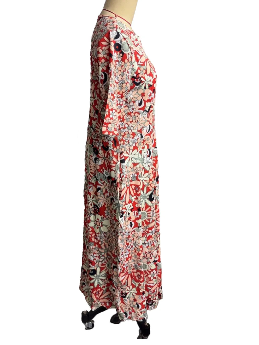 Robe Longue Bohémienne Fleurie — Col V Manches Mi-Longues Poches Plage