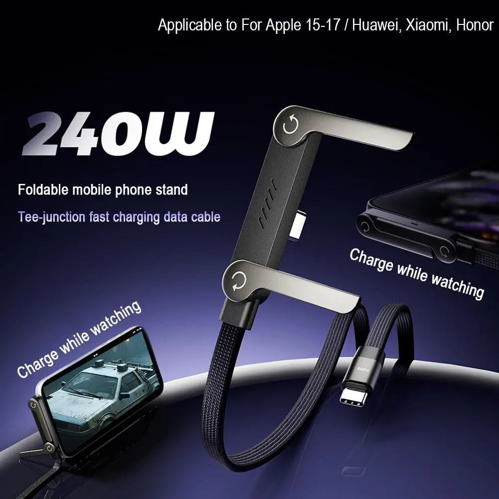 Câble 240W Coude 90° avec Support Gaming Ajustable pour iPhone 17 Xiaomi — Charge Rapide