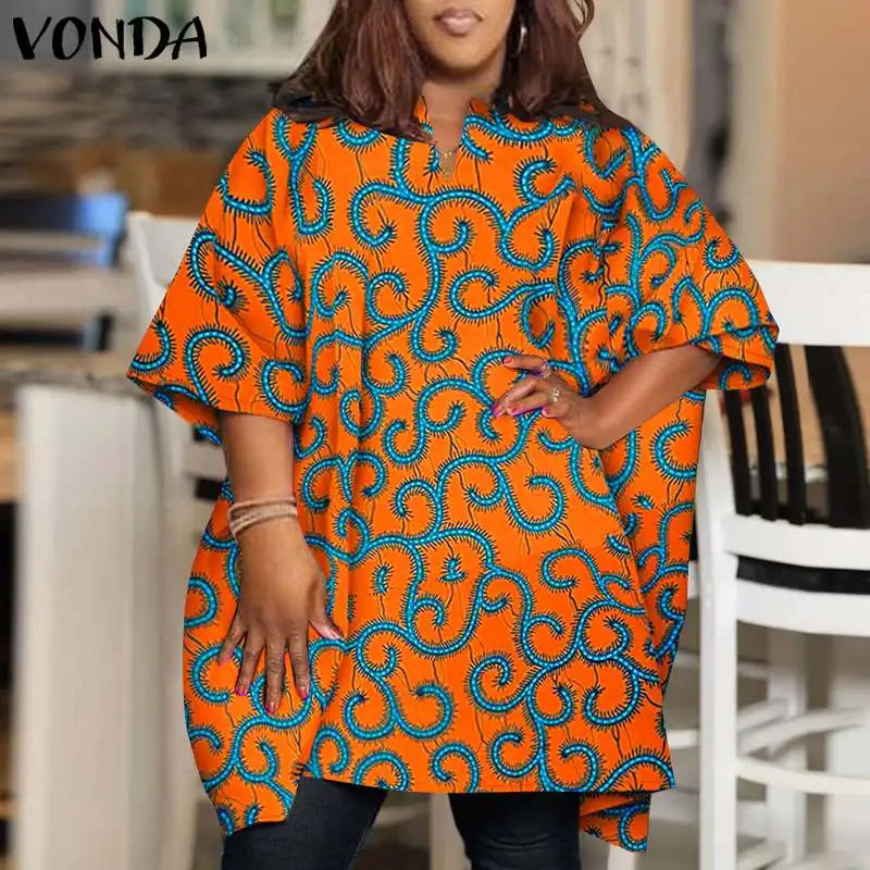 Plus Size VONDA Women Blouses 2024 Elegant Half Sleeve Printed Shirts Bohemian V Neck Tops Fashion Casual Loose Blusas Oversized
