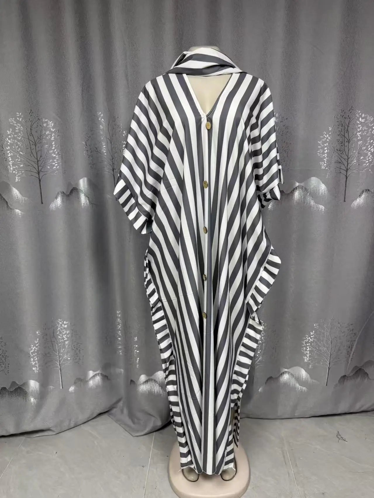 Robe Longue Femme Col V Rayée — Style Décontracté Grande Taille Automne 2026