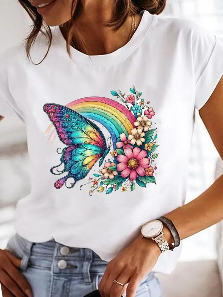 T-Shirt Femme Imprimé Fleurs — Style Casual Années 90