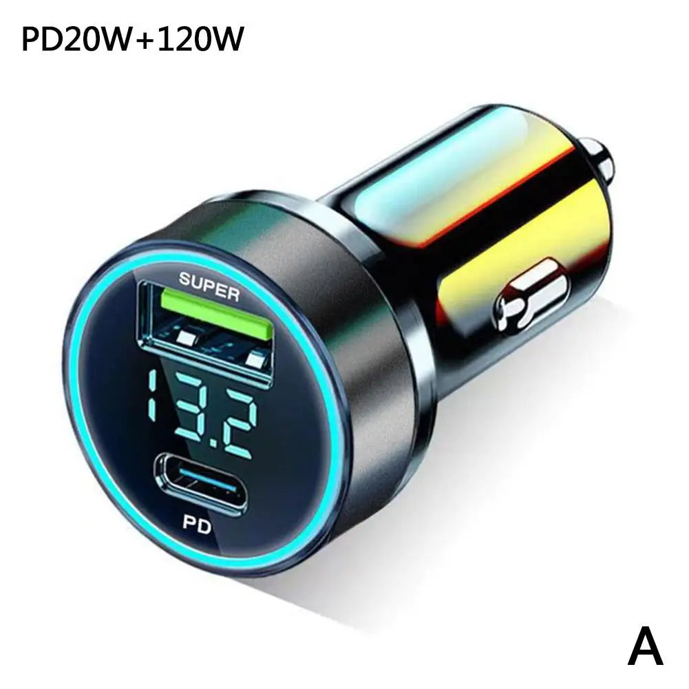 Chargeur Voiture Rapide 120W+20W PD Double USB-C pour iPhone 13 Pro et Smartphones