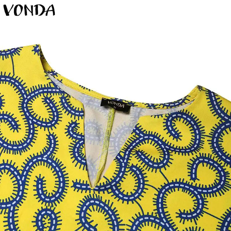 Plus Size VONDA Women Blouses 2024 Elegant Half Sleeve Printed Shirts Bohemian V Neck Tops Fashion Casual Loose Blusas Oversized