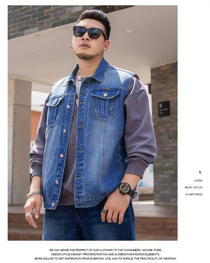 Motorcycle Vest Men Plus Size 8XL 6XL 7XL Sleeveless Jacket Autumn Hip Hop Man Veste Cowboy Slim Fit Korean Male Denim Waistcoat
