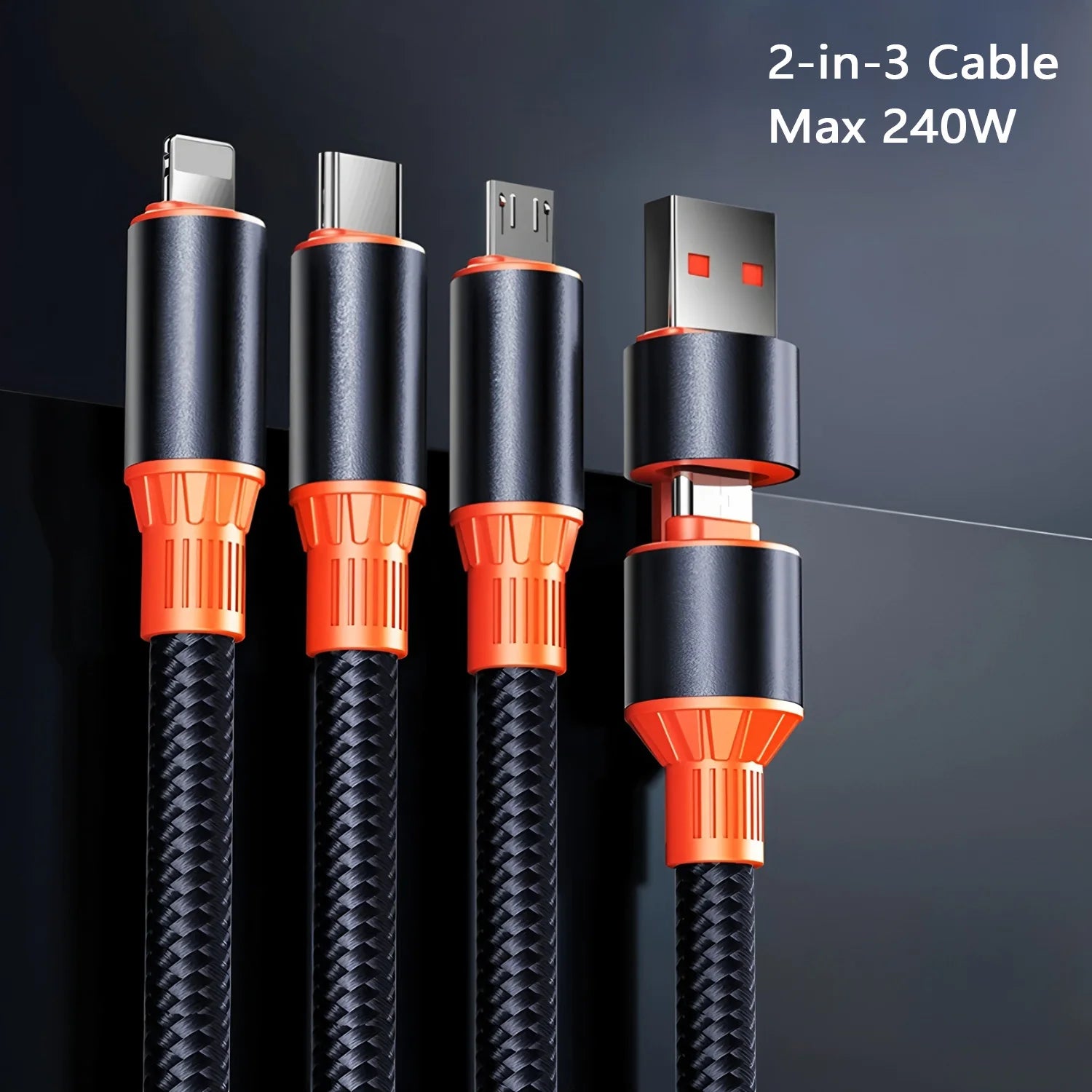 Câble Charge 3-en-1 Multi-Port USB-C Micro USB pour iPhone 15 14 13 Android