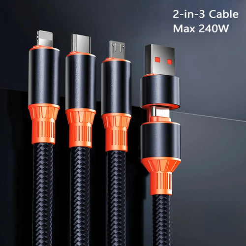 Câble Charge 3-en-1 Multi-Port USB-C Micro USB pour iPhone 15 14 13 Android