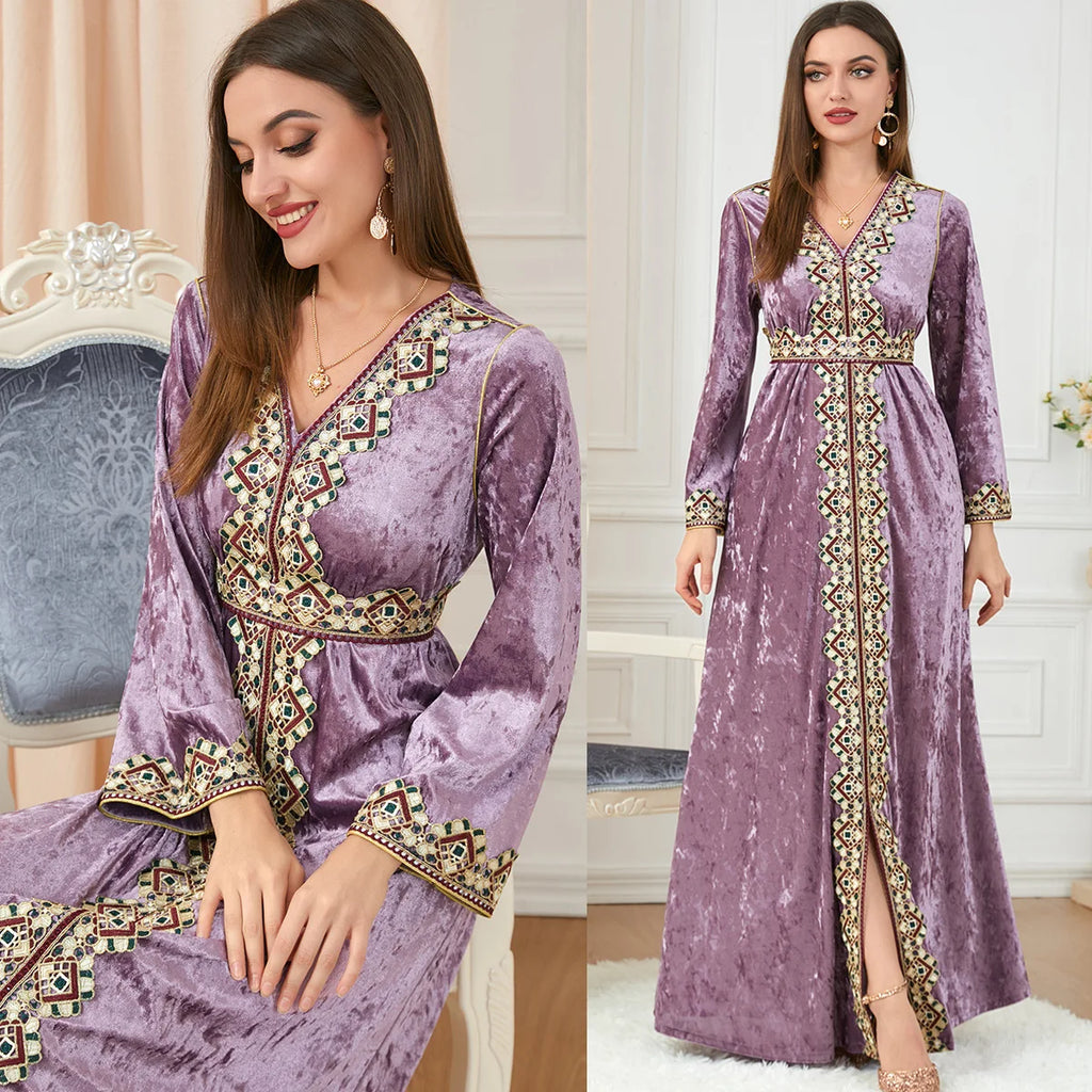 Robe Abaya Velours Femme — Kimono Long Style Dubaï & Caftan Marocain