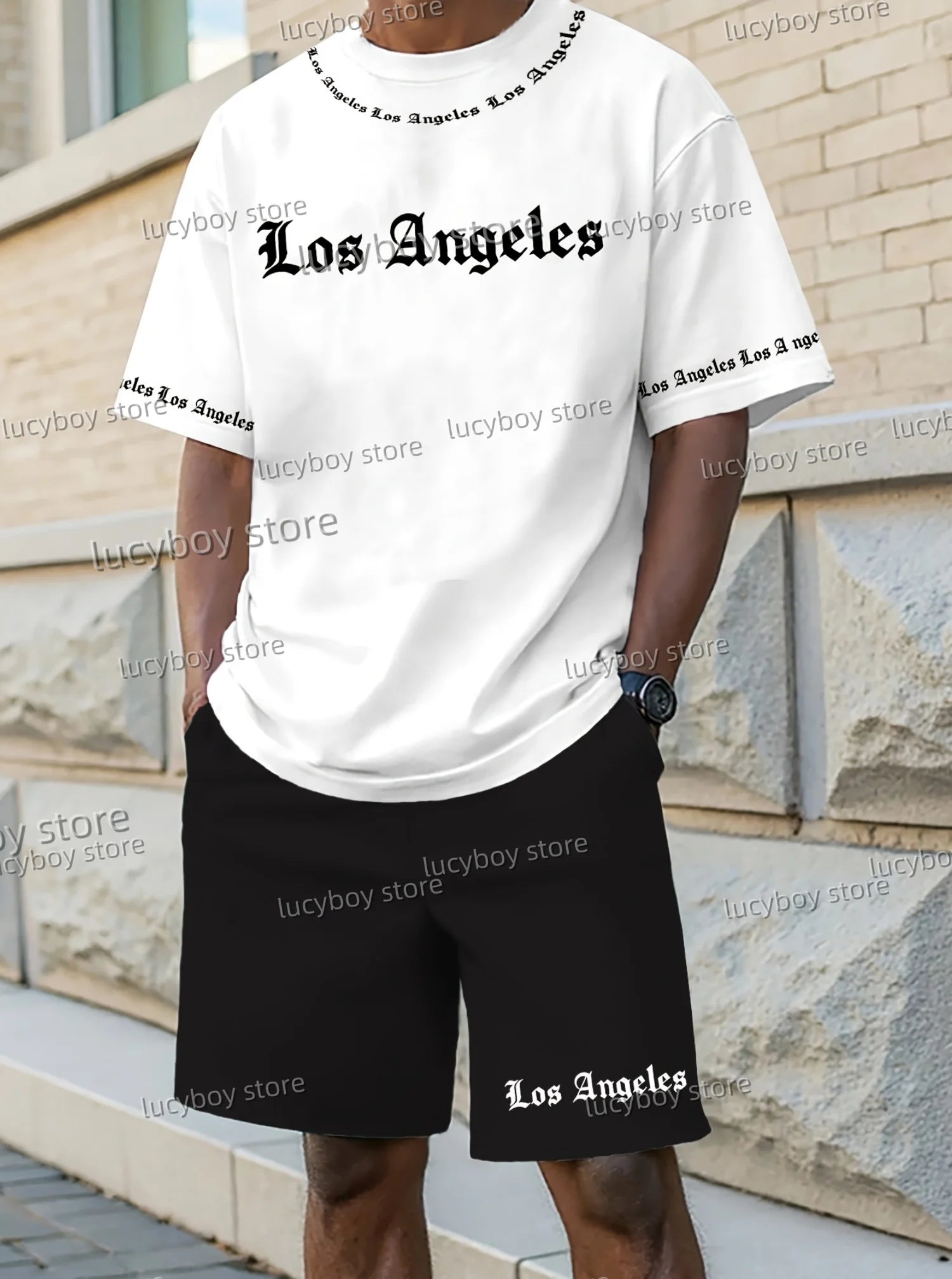 2025 Los Angeles Printed Men's Suit 2 Pieces Set Casual Suit SportswearFitness Set  Men's Tracksuit Oversized Clothes