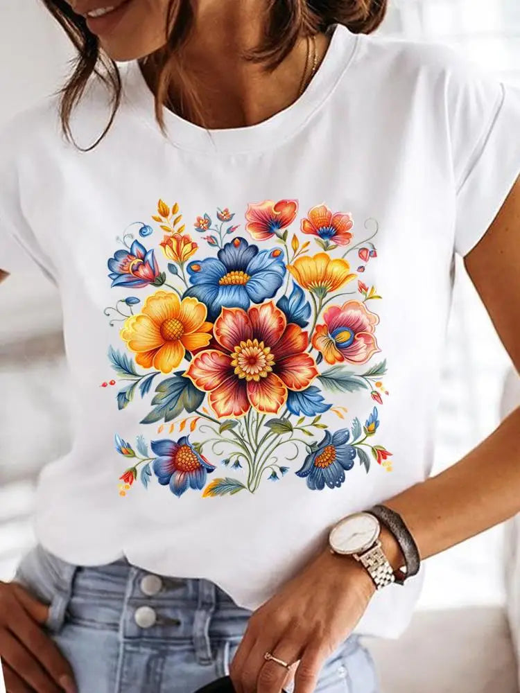T-Shirt Femme Imprimé Fleurs — Style Casual Années 90