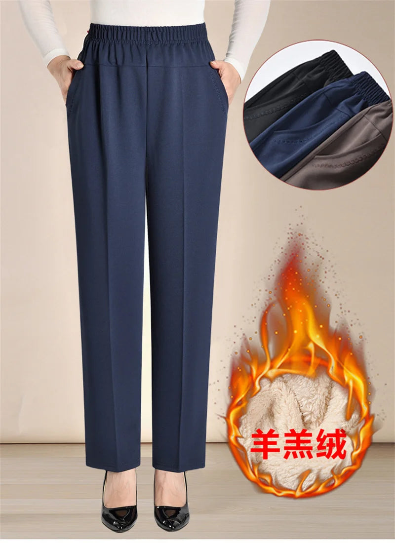 Oversize 8XL Women Trousers 2026 New Solid Elastic High Waist Casual Pants Autumn Winter Female Straight Pants Mother Long Pants
