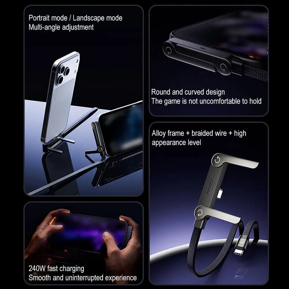 Câble 240W Coude 90° avec Support Gaming Ajustable pour iPhone 17 Xiaomi — Charge Rapide