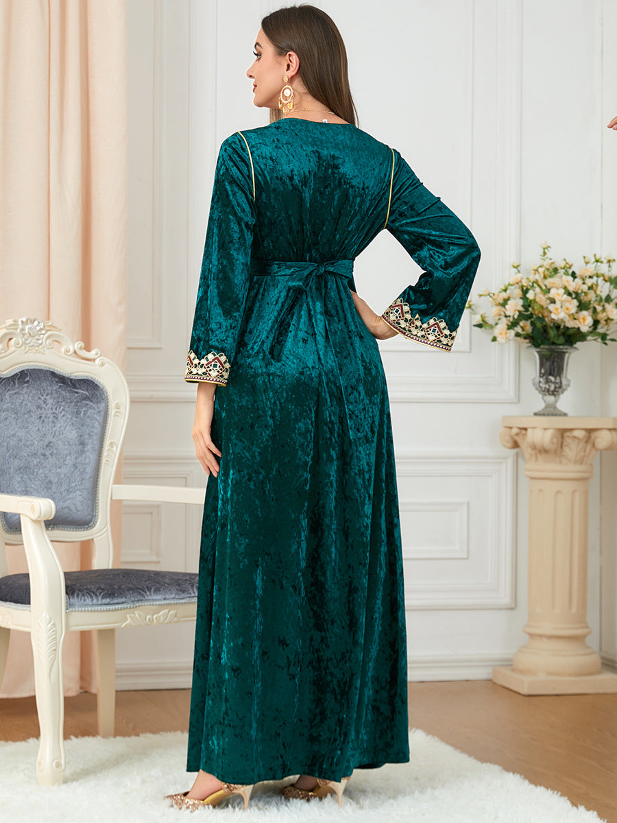 Robe Abaya Velours Femme — Kimono Long Style Dubaï & Caftan Marocain
