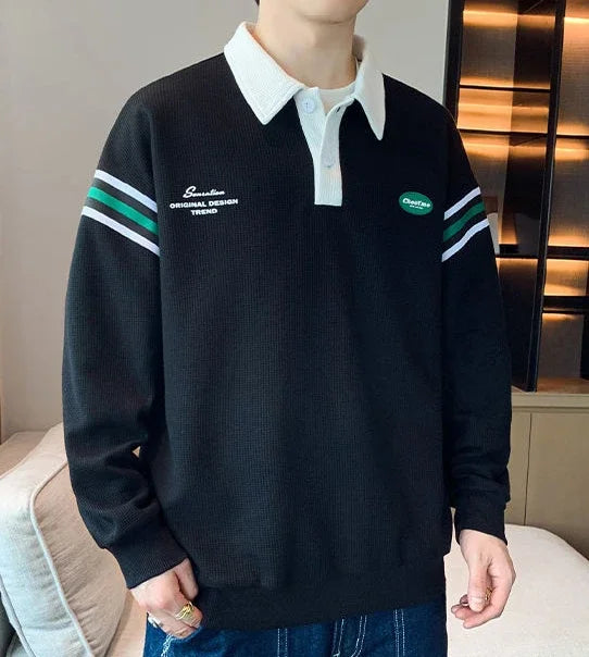 Sweatshirt Polo Oversize Homme — Style Y2K Harajuku Streetwear Baggy