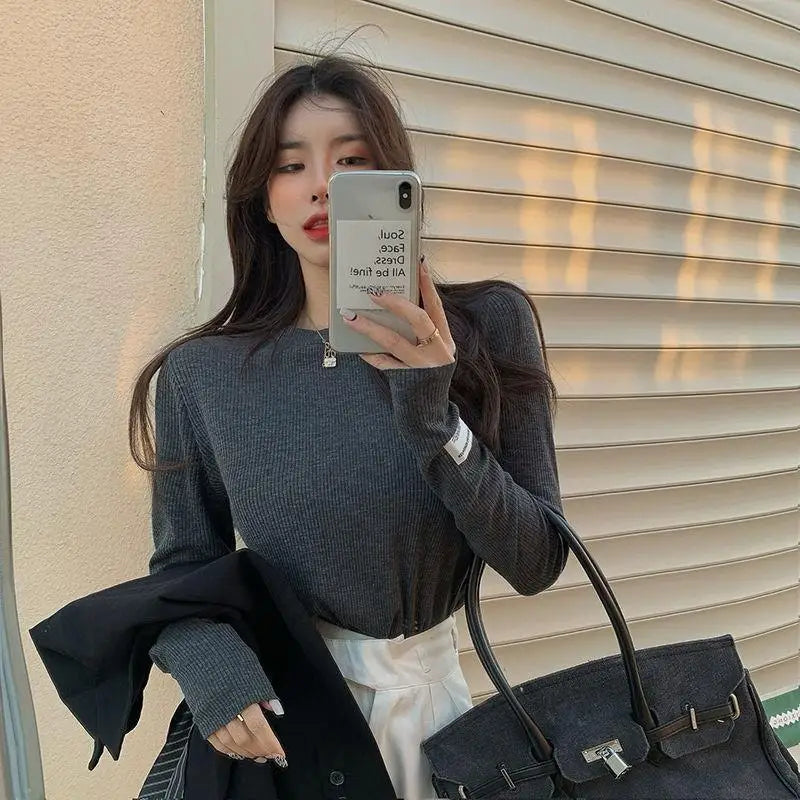 T-Shirt Femme Style Coréen — Pullover Streetwear Beige Esthétique