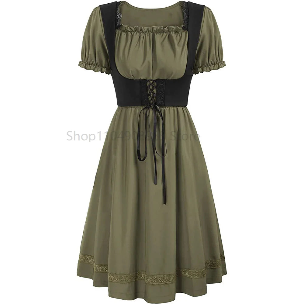 Robe Médiévale Gothique Femme — Manches Courtes Maxi Féerique Viking