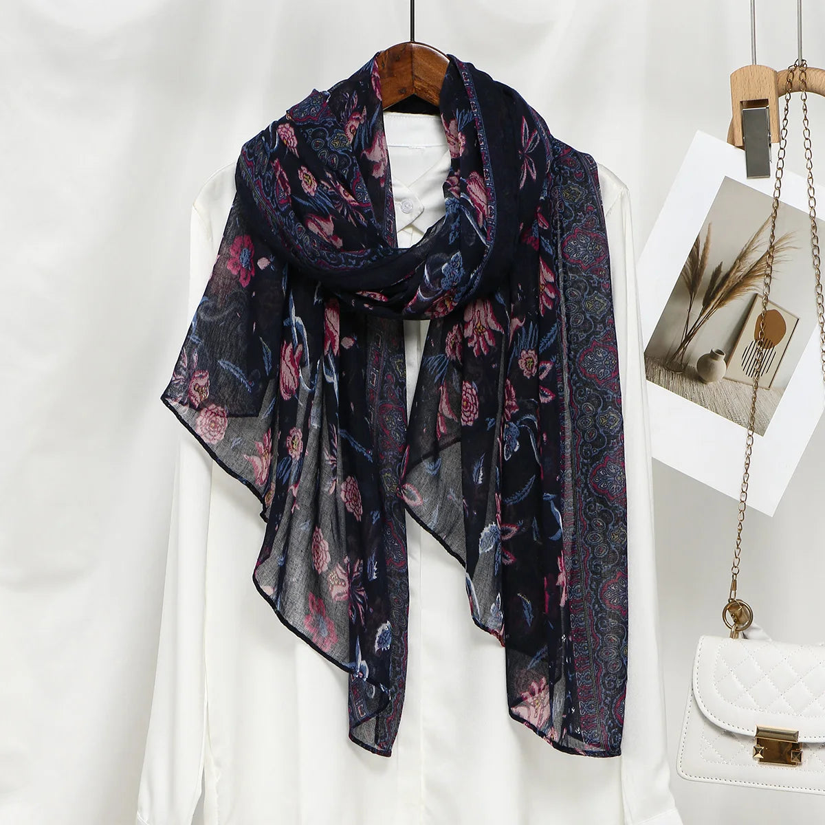Foulard Hijab Femme — Écharpe Voile Viscose Coton Doux Turban Long