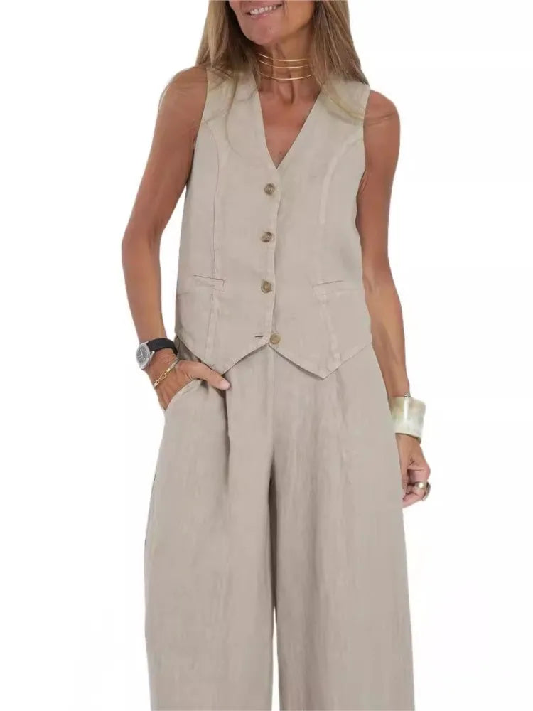 Ensemble Femme Sans Manches & Pantalon — Tenue Casual Elégante Printemps/Été 2024