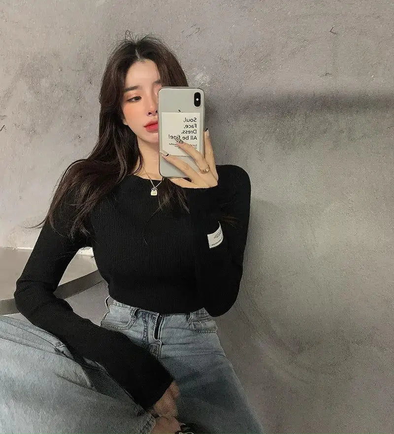 T-Shirt Femme Style Coréen — Pullover Streetwear Beige Esthétique