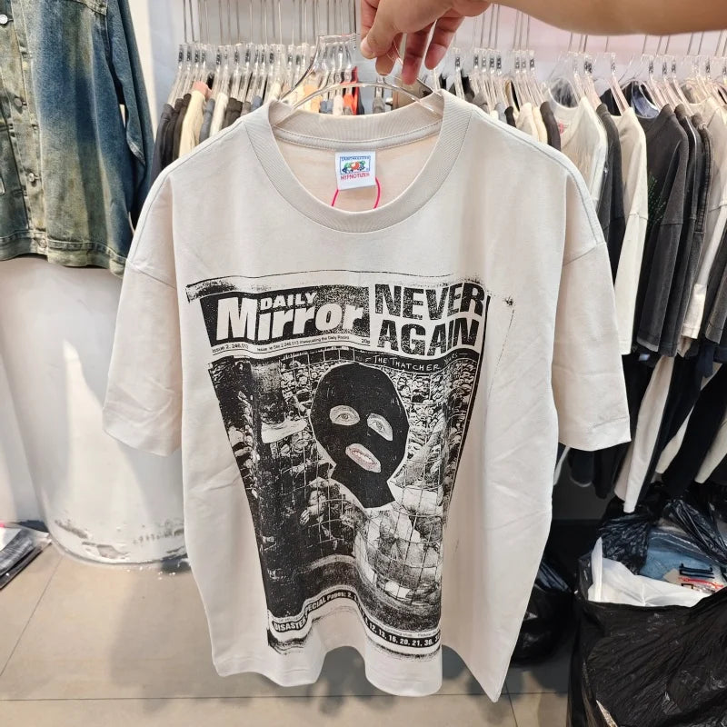 Oversized Vintage Graphic T Shirt Men Women Saint Cotton Casual Streetwear Mask Print Loose Hip Hop Short Sleeve Tee