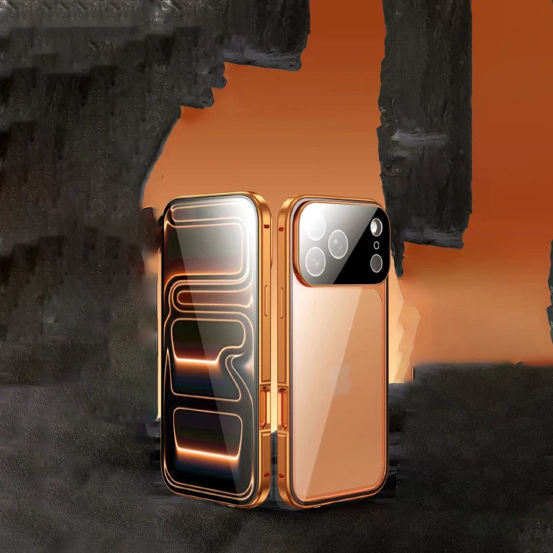 Coque magnétique métal 360° iPhone – Verre double face, verrouillage snap, protection totale