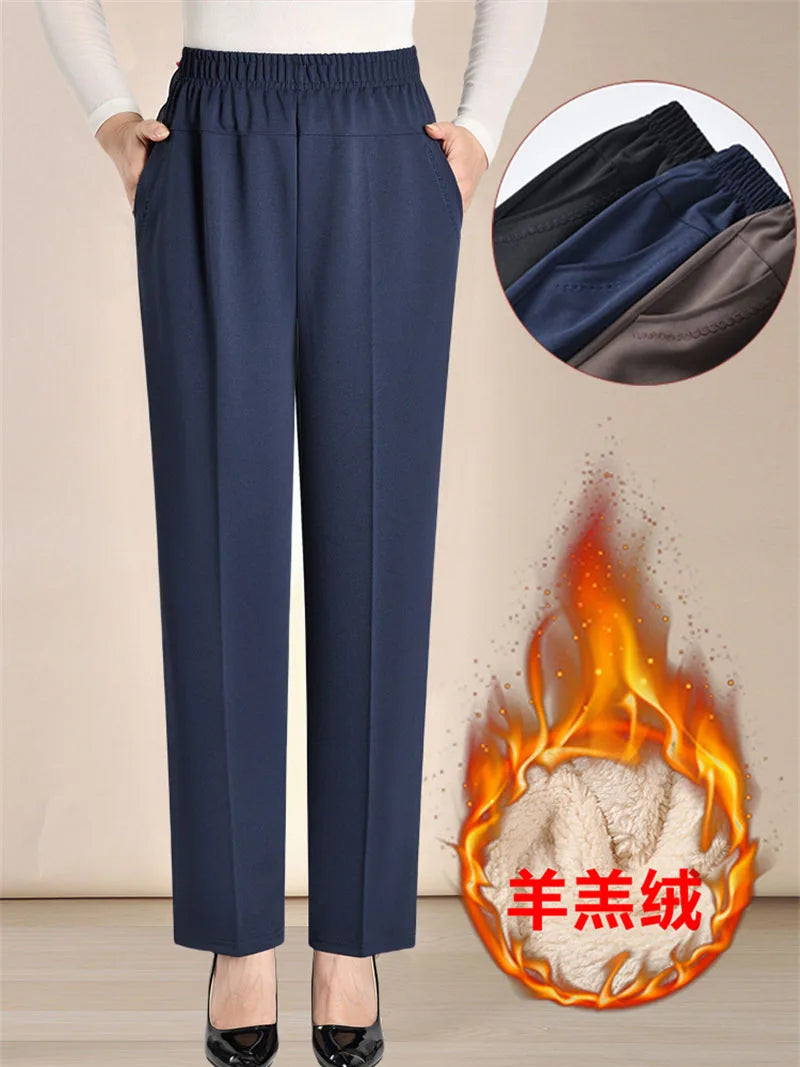 Oversize 8XL Women Trousers 2026 New Solid Elastic High Waist Casual Pants Autumn Winter Female Straight Pants Mother Long Pants