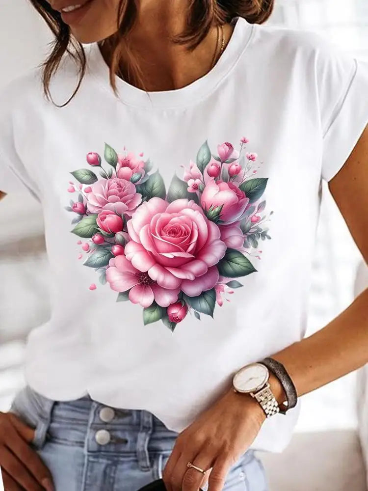 T-Shirt Femme Imprimé Fleurs — Style Casual Années 90