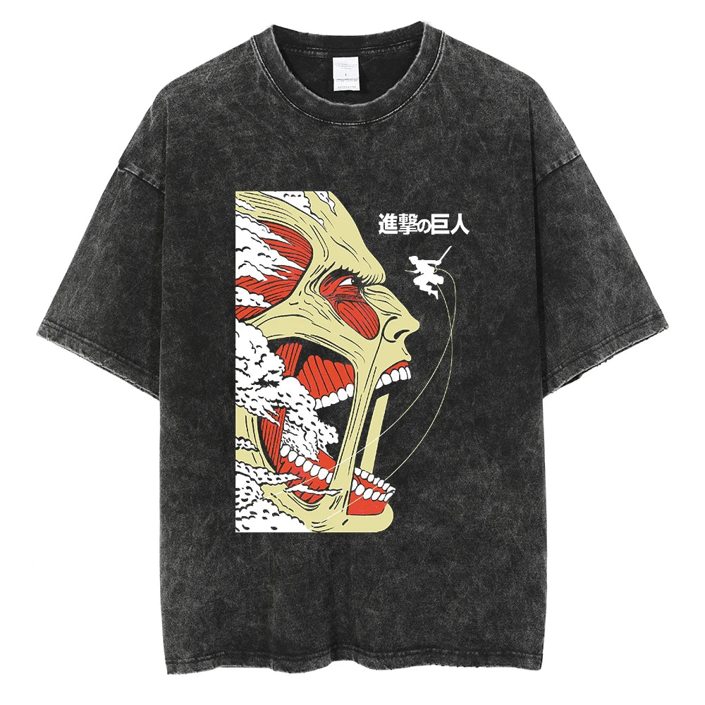 T-Shirt Oversize Attack on Titan — Anime Streetwear Vintage