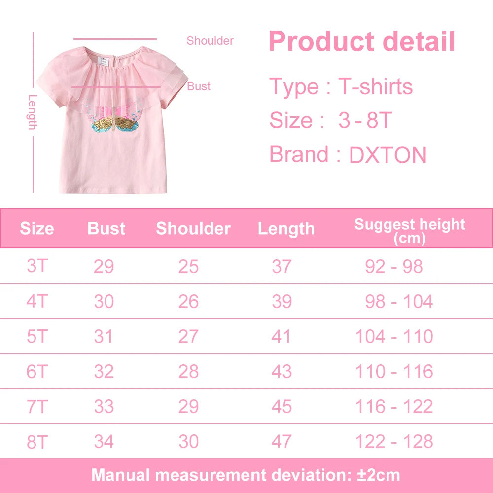 T-Shirt Fille Papillon Paillettes — Manches Courtes Coton Enfant