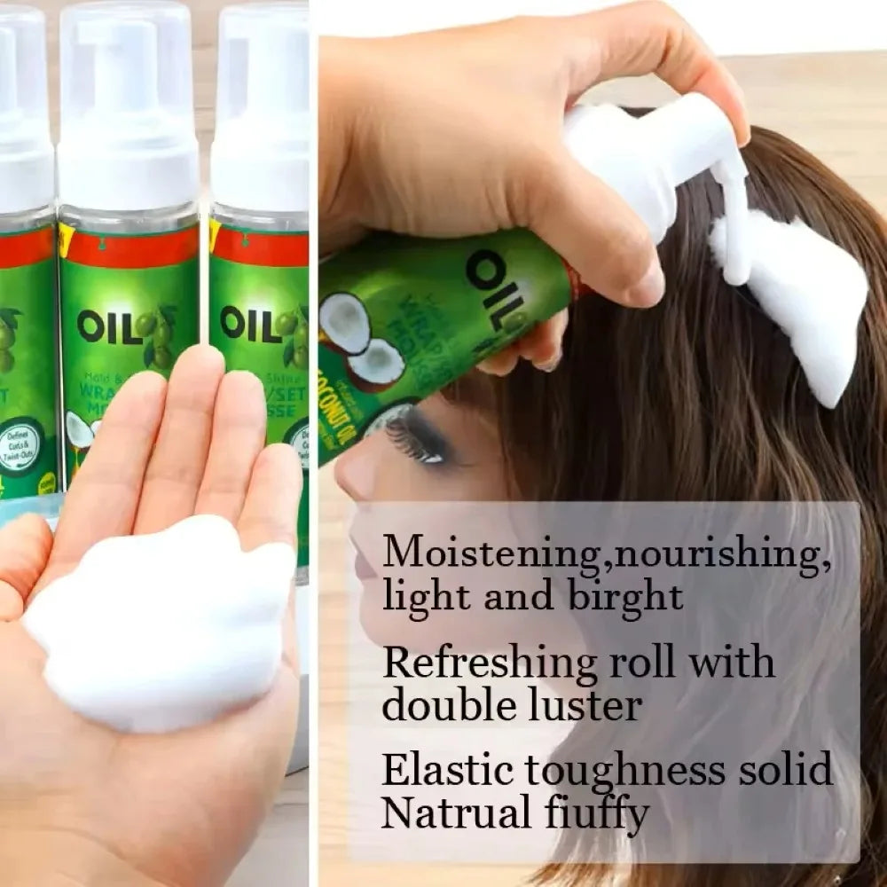 Mousse coiffante boucles à l'huile d'olive – Tenue forte, anti-frisottis 100ml