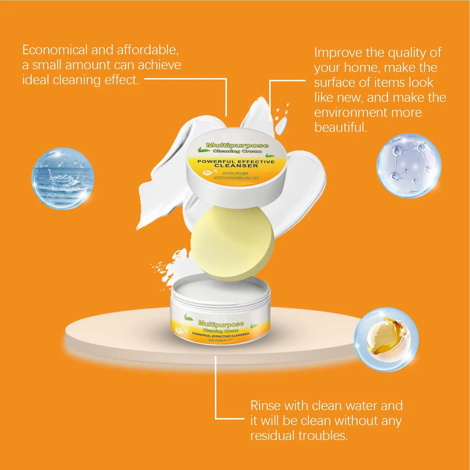 Crème Nettoyante Multi-Usage — Détachant Puissant pour Cuisine et Salle de Bain