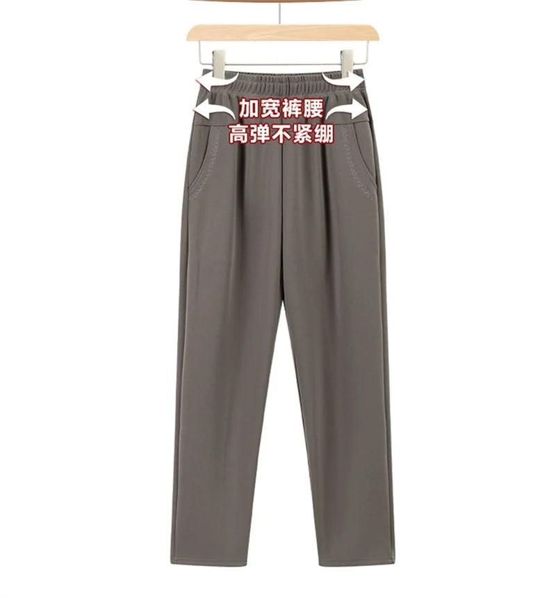 Oversize 8XL Women Trousers 2026 New Solid Elastic High Waist Casual Pants Autumn Winter Female Straight Pants Mother Long Pants