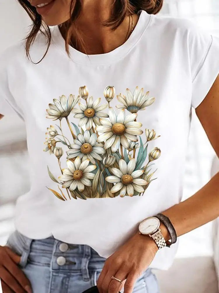 T-Shirt Femme Imprimé Fleurs — Style Casual Années 90