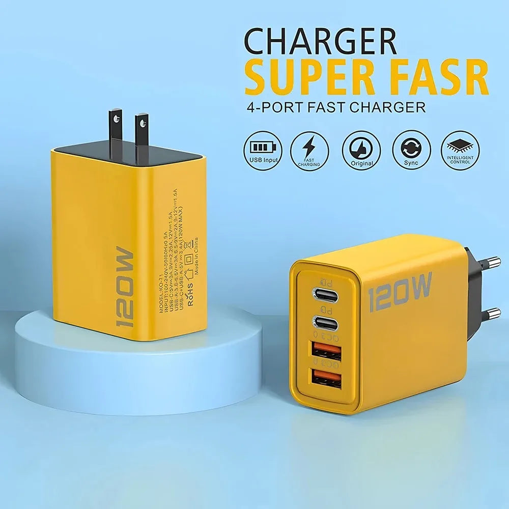 Chargeur Mural 120W USB-C Charge Rapide pour iPhone 16 15 Xiaomi Huawei Redmi OnePlus