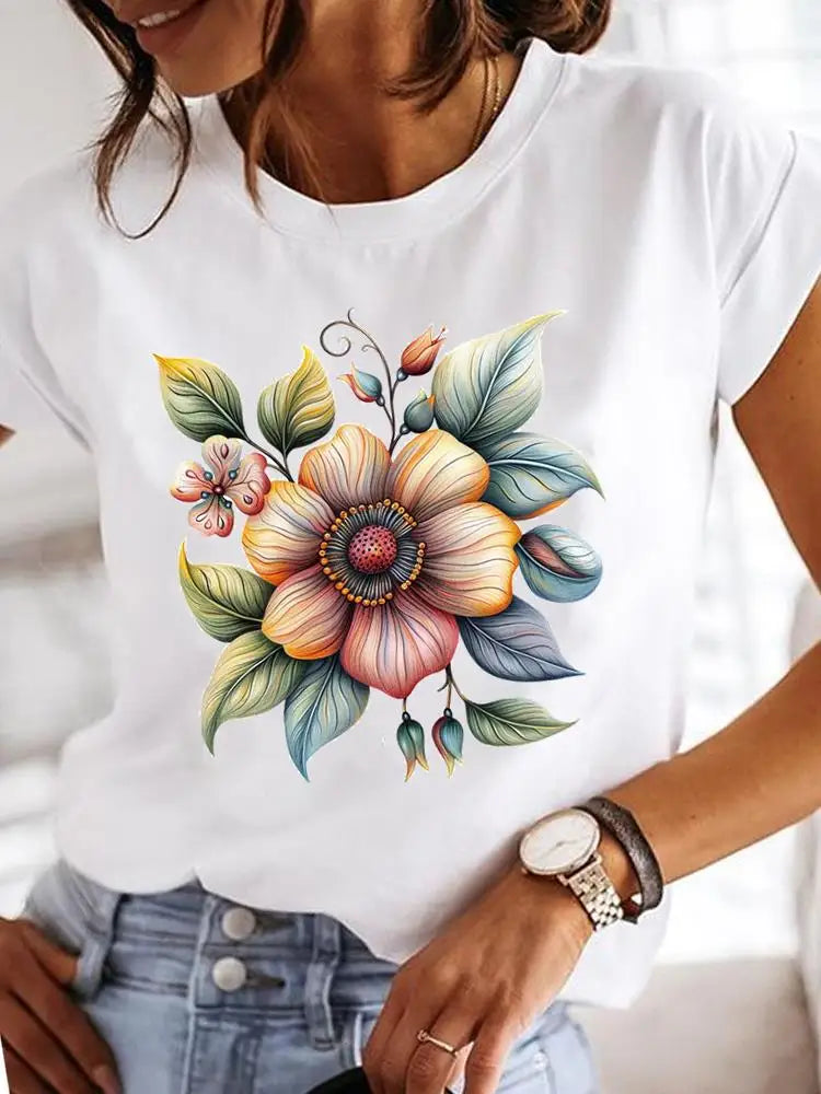 T-Shirt Femme Imprimé Fleurs — Style Casual Années 90