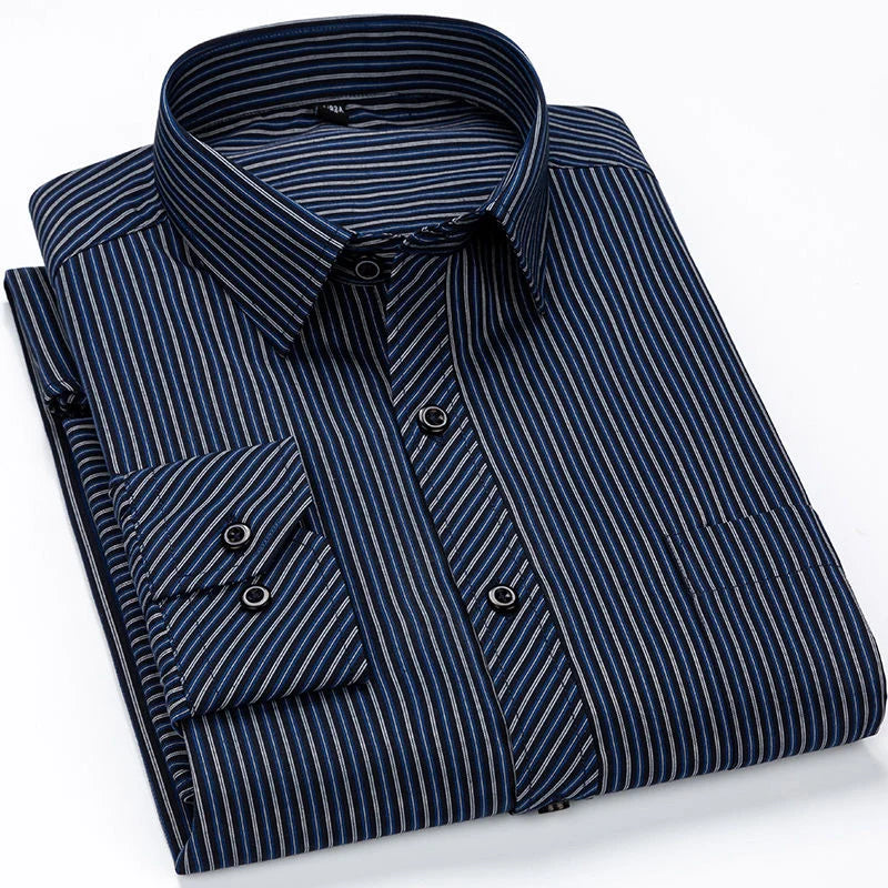 Oversized Shirt 9XL 47 48 Mens Striped Business Casual Long Sleeved Classic Formal Male Social Dress Button Up Shirts Slim Fit