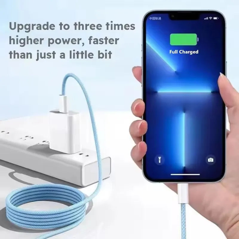 Câble PD 35W Charge Rapide pour iPhone 14 13 12 11 Pro Max XR XS — USB-C Tressé 1m 2m