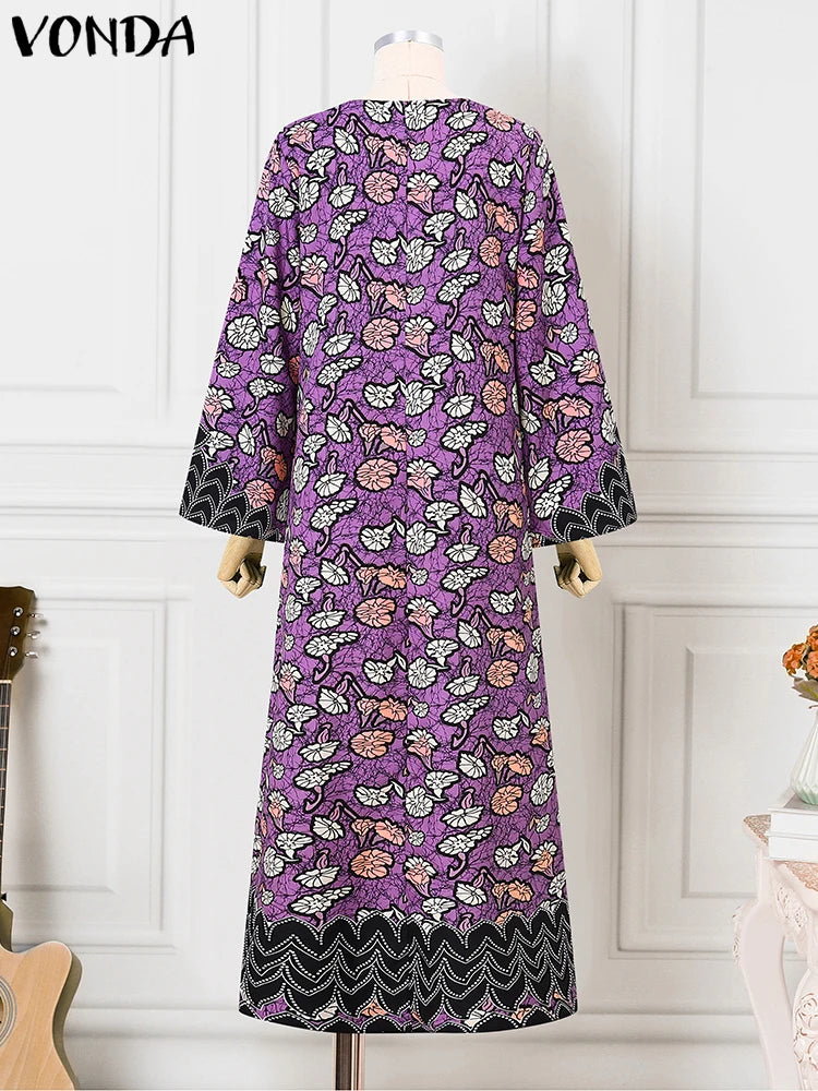 Robe Bohémienne Imprimée — Manches Évasées Maxi Oversize Col Rond