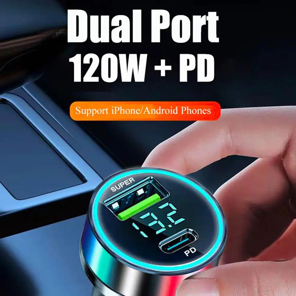 Chargeur Voiture Rapide 120W+20W PD Double USB-C pour iPhone 13 Pro et Smartphones