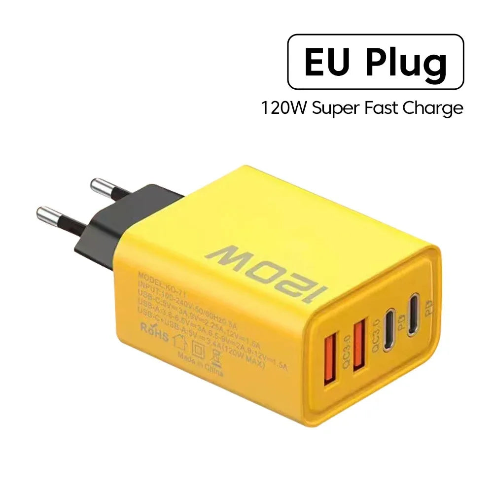 Chargeur Mural 120W USB-C Charge Rapide pour iPhone 16 15 Xiaomi Huawei Redmi OnePlus