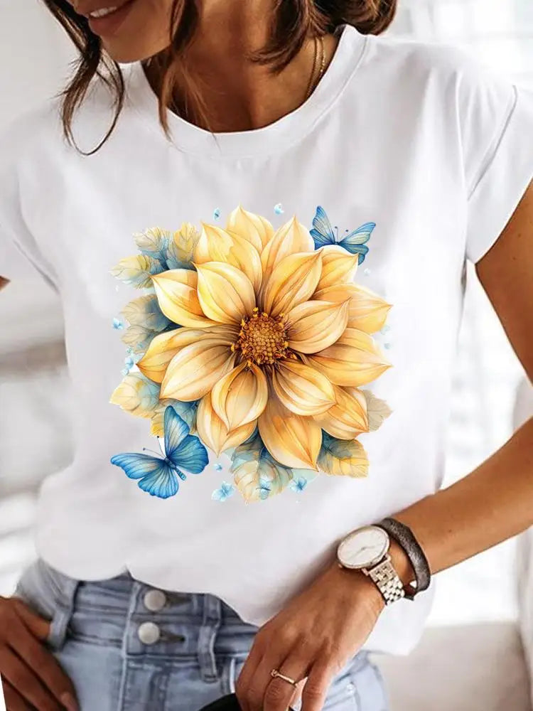 T-Shirt Femme Imprimé Fleurs — Style Casual Années 90