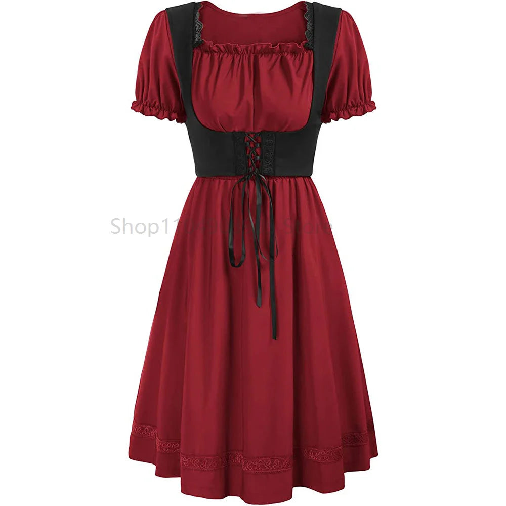 Robe Médiévale Gothique Femme — Manches Courtes Maxi Féerique Viking