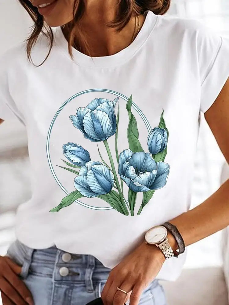 T-Shirt Femme Imprimé Fleurs — Style Casual Années 90