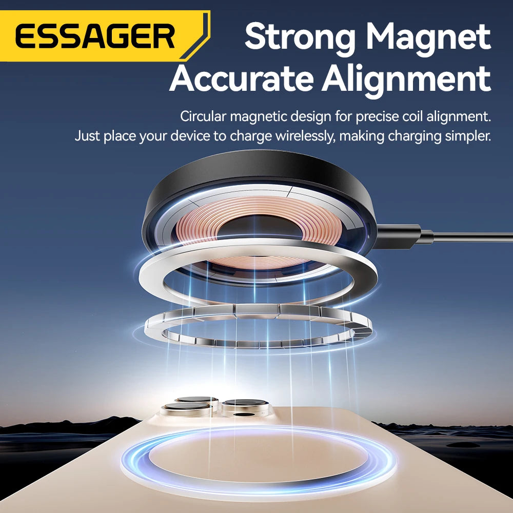 Chargeur Sans Fil Magnétique Essager 15W pour iPhone 16 15 14 13 Pro Max AirPods