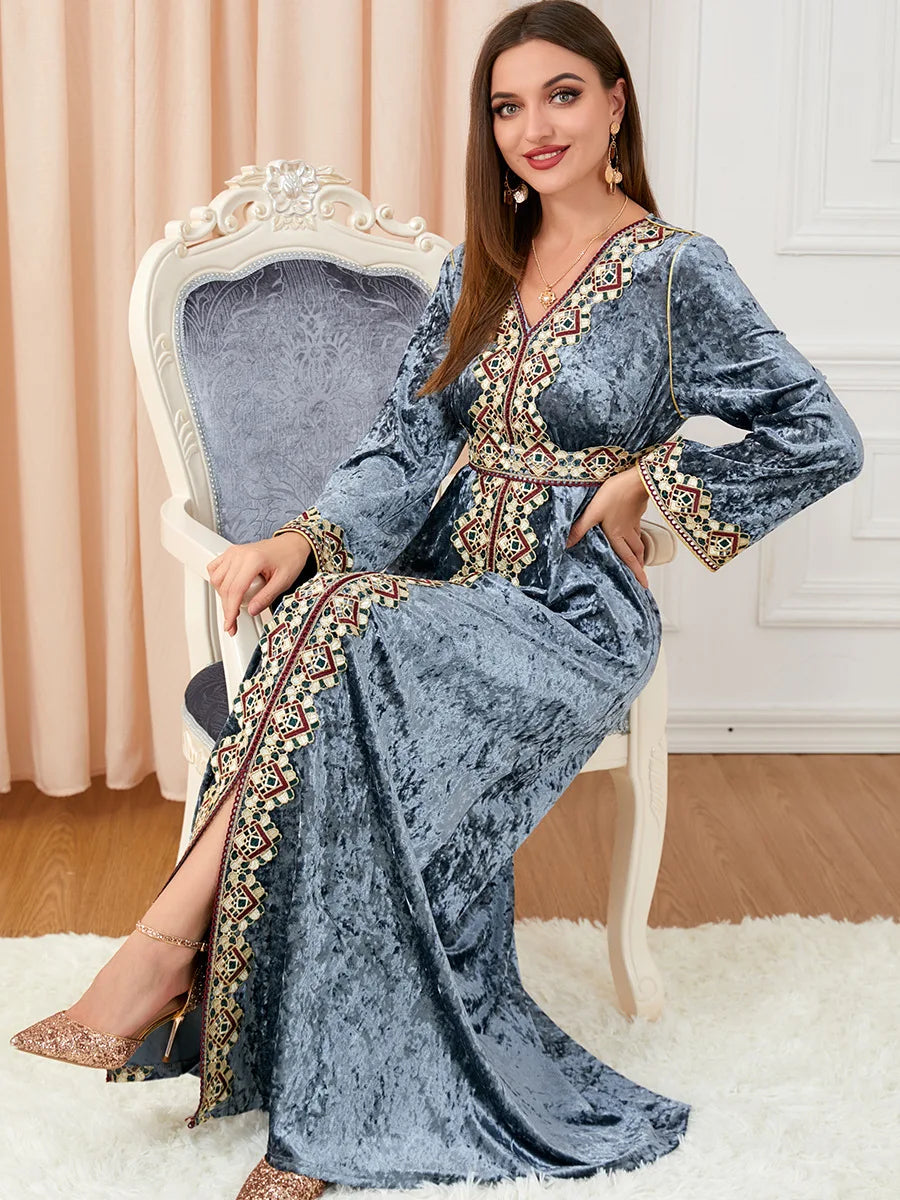 Robe Abaya Velours Femme — Kimono Long Style Dubaï & Caftan Marocain