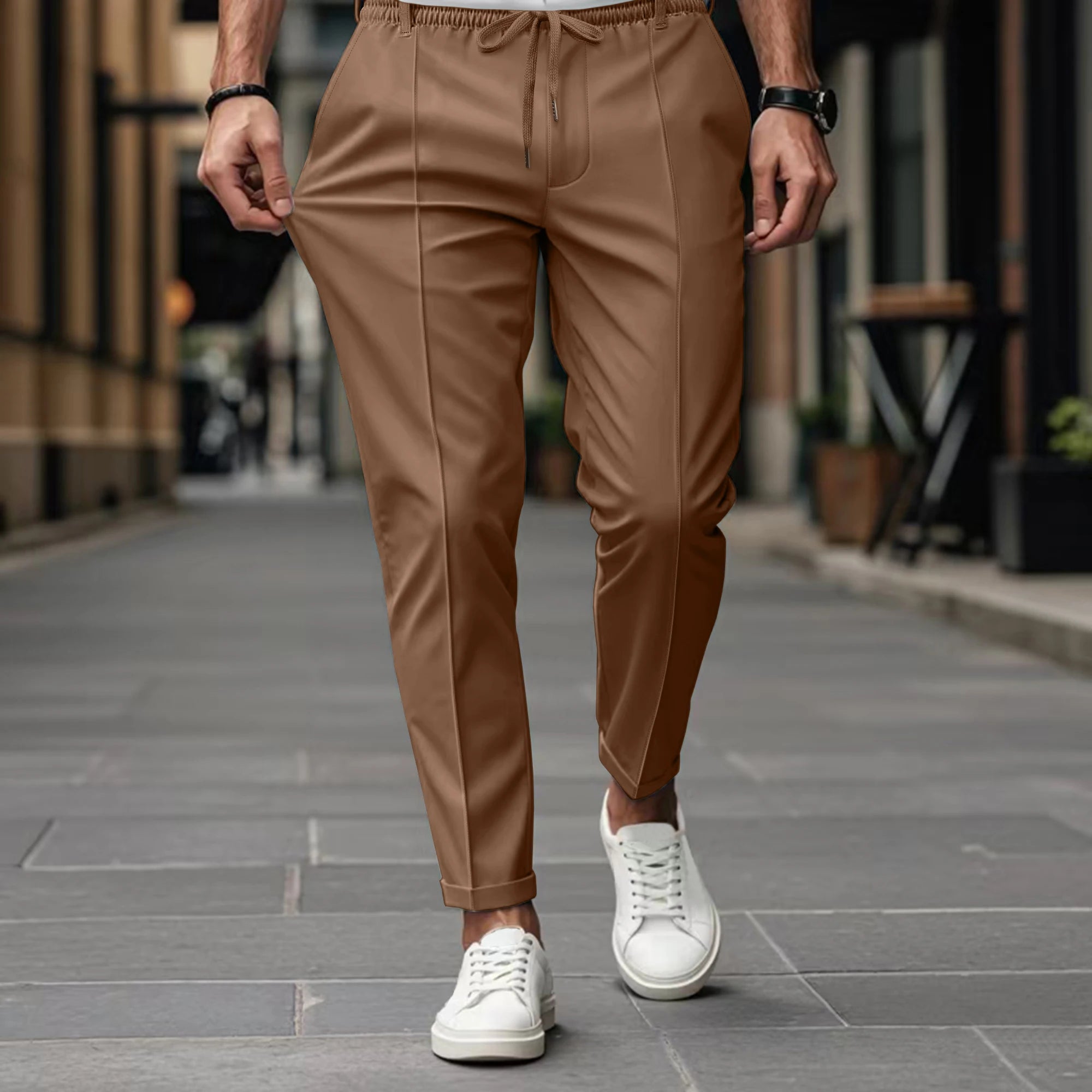 Pantalon Droit Homme Uni — Coupe Droite Confortable Été
